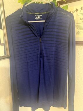 Brooks Men's Striped Quarter-Zip Pullover - Deep Blue